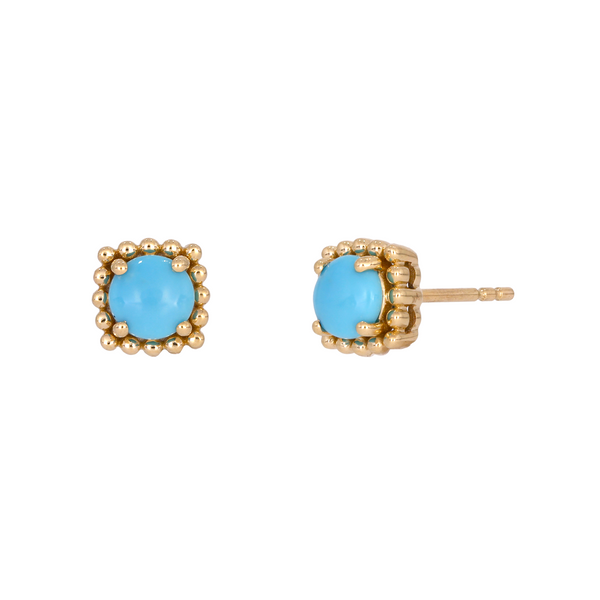 EFZ53549TQ. 14K Solid Yellow Gold Turquoise Square Stud Earring