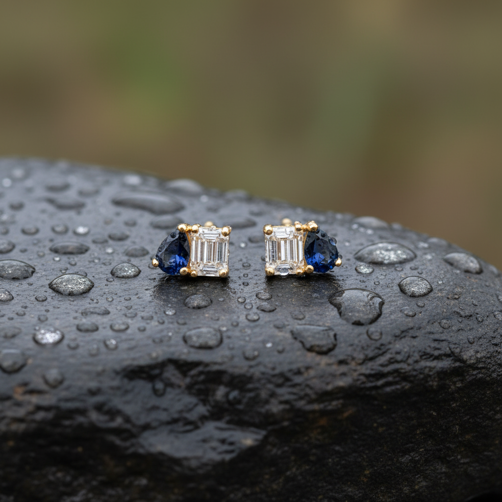 ER426237. 14k Solid Gold Diamond and Gemstone Fancy Stud Earrings