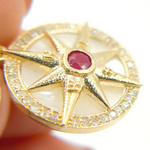 Load image into Gallery viewer, 14K Solid Gold Compass Circle Charm available in Mother of Pearl &amp; Ruby. KG169
