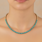 Load image into Gallery viewer, NFT72614TQ. 14K Solid Gold Turquoise Fancy Necklace