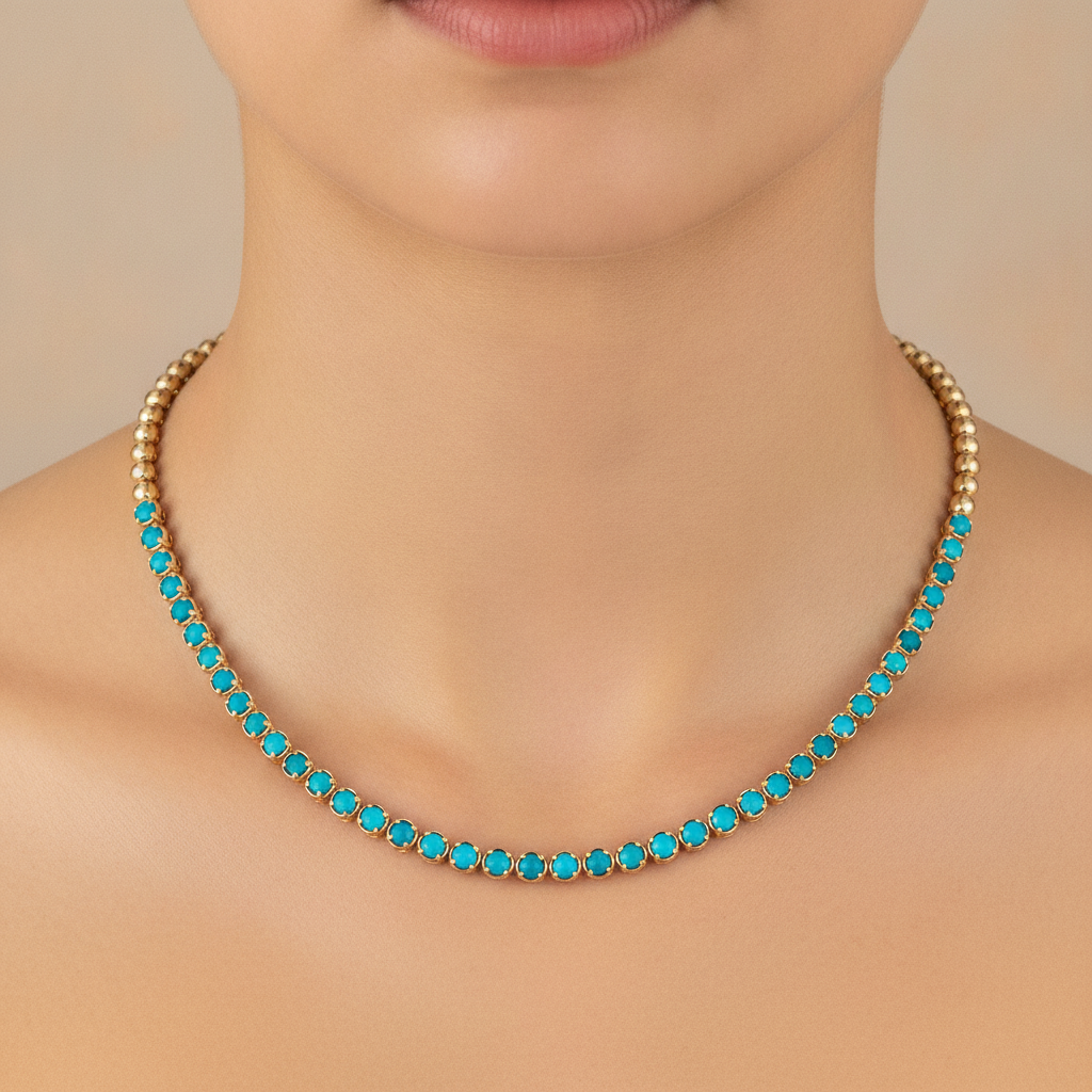 NFT72614TQ. 14K Solid Gold Turquoise Fancy Necklace