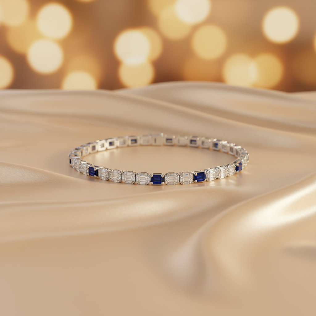 BR404097. 14k Solid Gold Diamond and Gemstone Fancy Bracelet