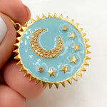 Load image into Gallery viewer, DP444A. Diamond Sterling Silver Round Moon and Stars Enamel Pendant
