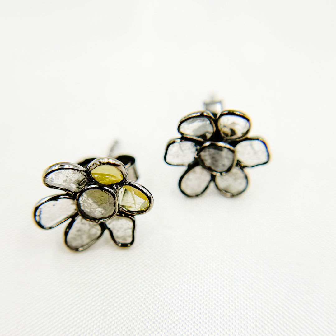 DE030. Diamond Silver Flower Studs