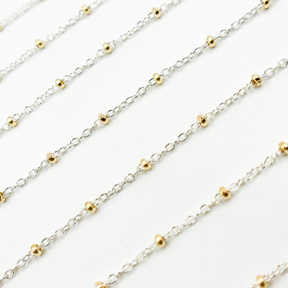 XM/S1322E/11G/SP. Sterling Silver Cable Chain with 14K Gold Filled Beads ��� Mixed Metal Design