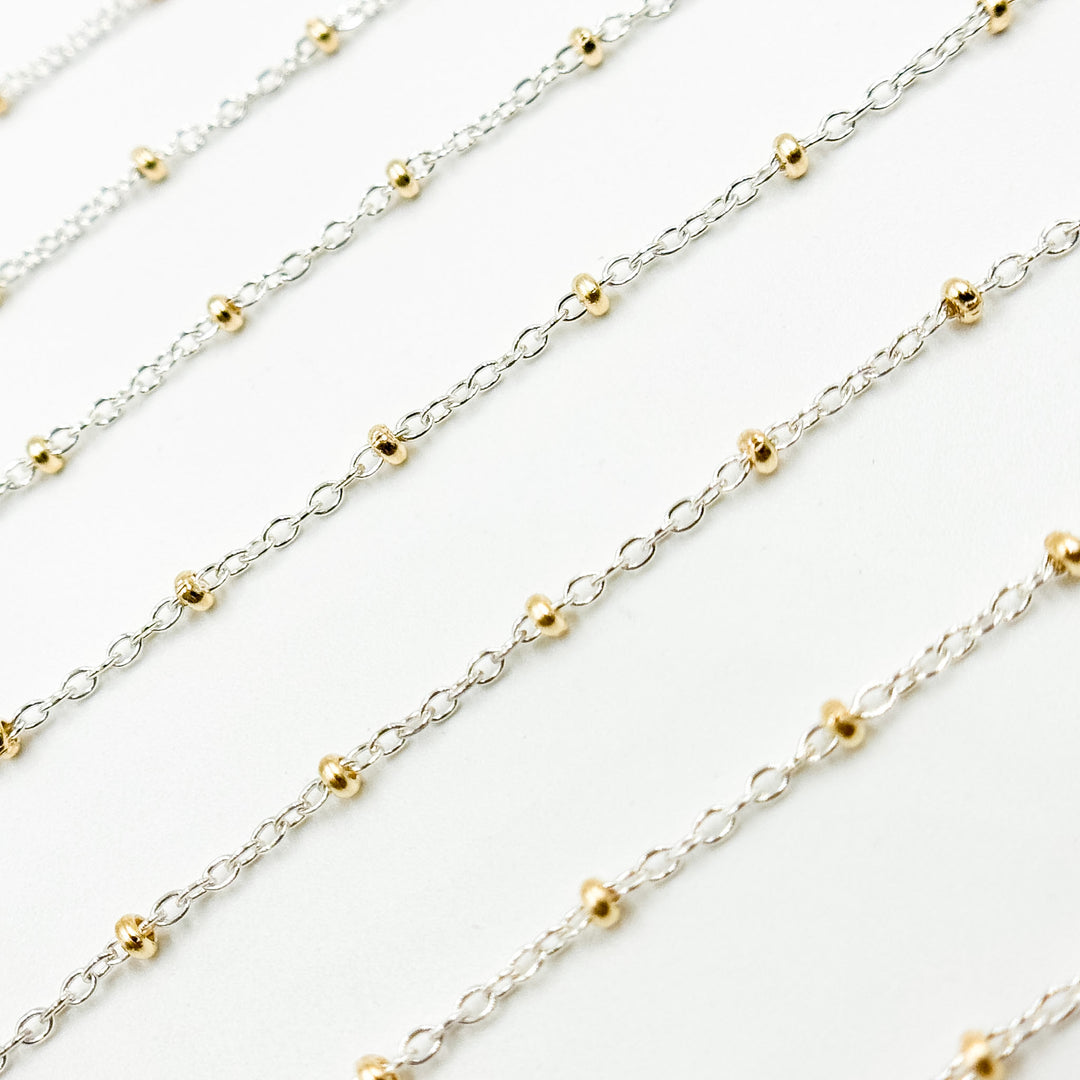 XM/S1322E/11G/SP. Sterling Silver Cable Chain with 14K Gold Filled Beads – Mixed Metal Design