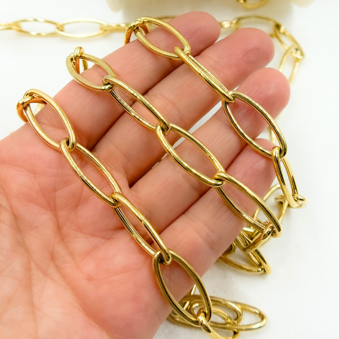 Gold Plated 925 Sterling Silver Smooth Hollow Oval Link Chains