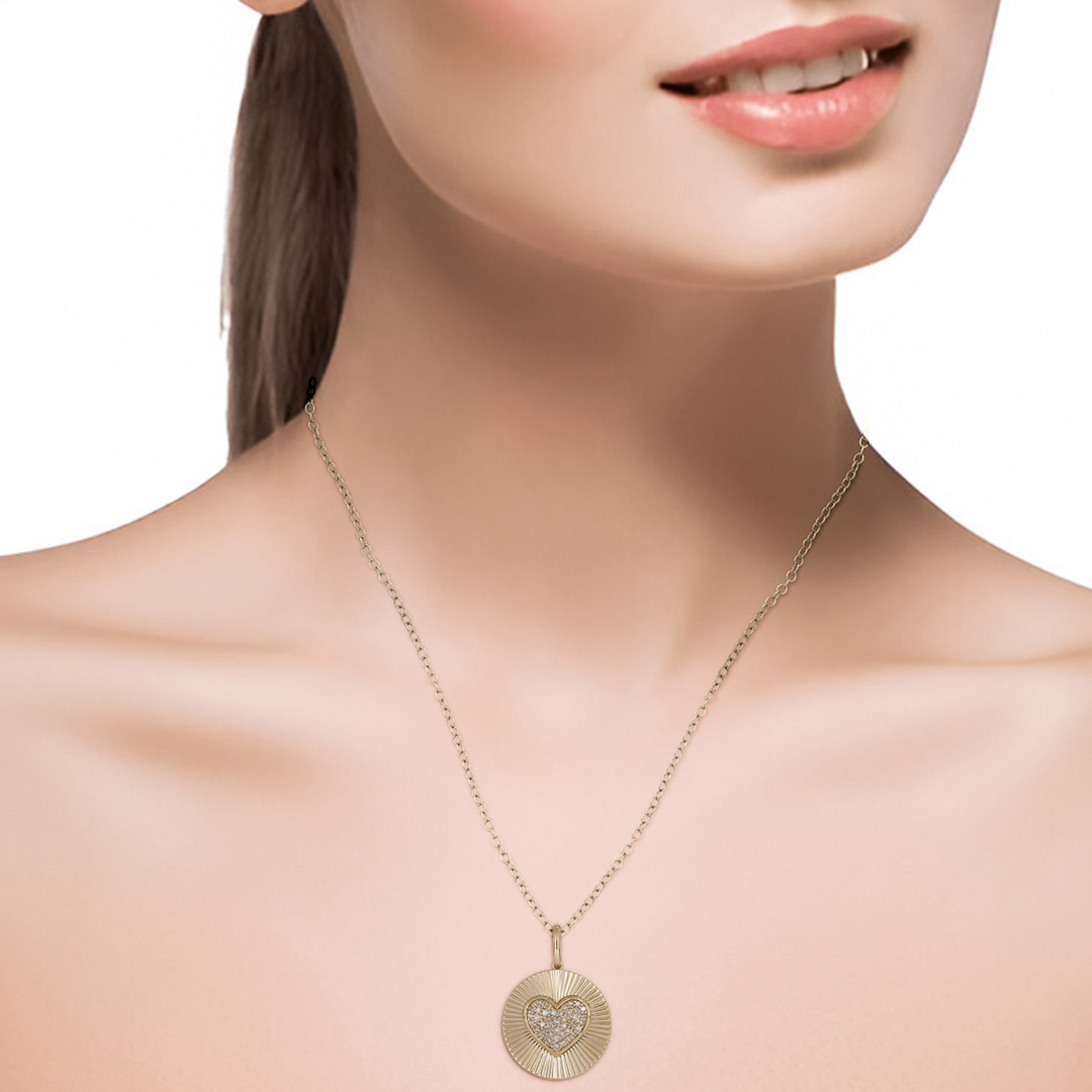 PFC33130. 14K Solid Gold Diamond Heart Medallion Necklace