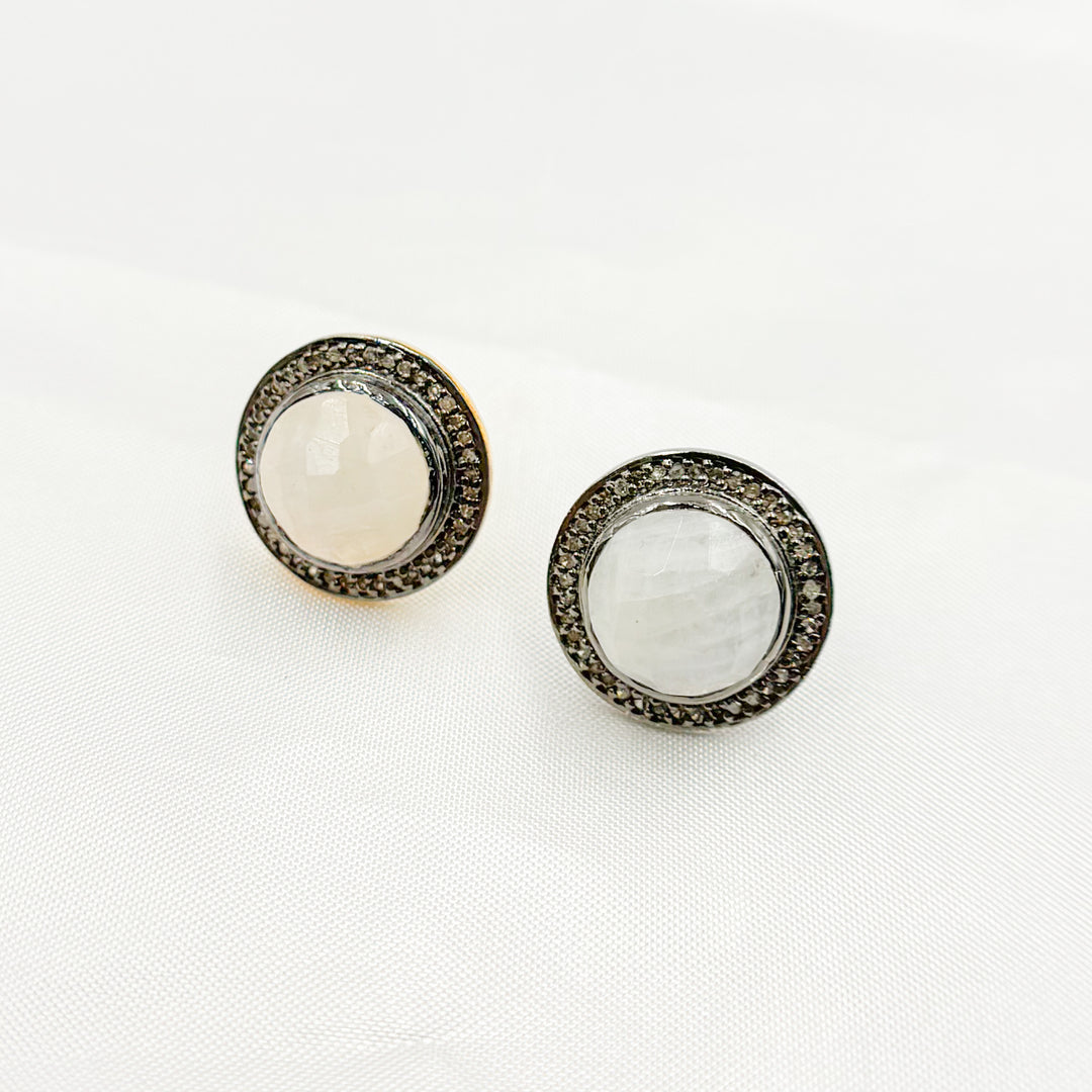 DE029. Diamond Sterling Silver Gemstone Round Studs