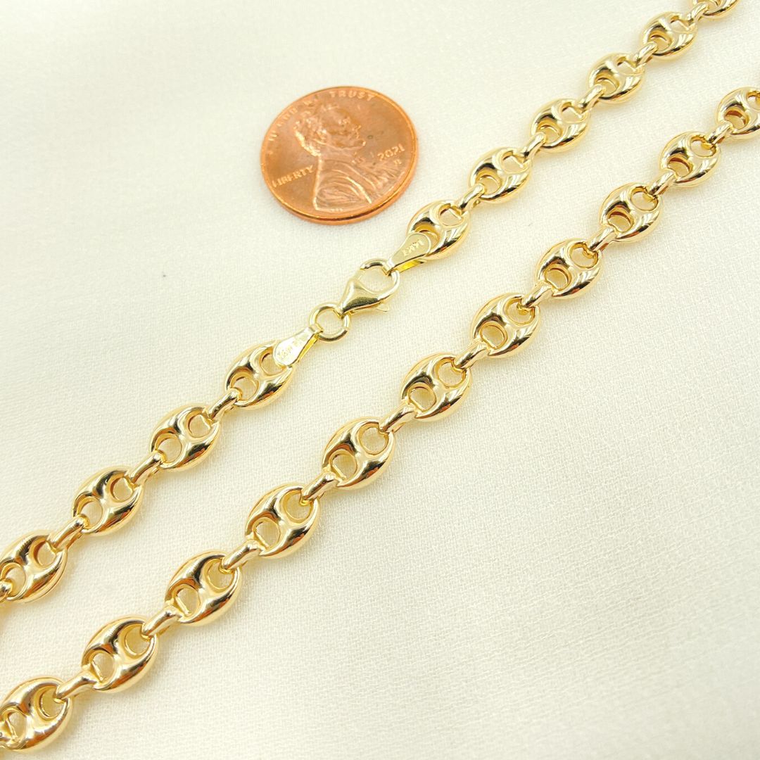 14K Solid Yellow Gold Marina Style Link Chain