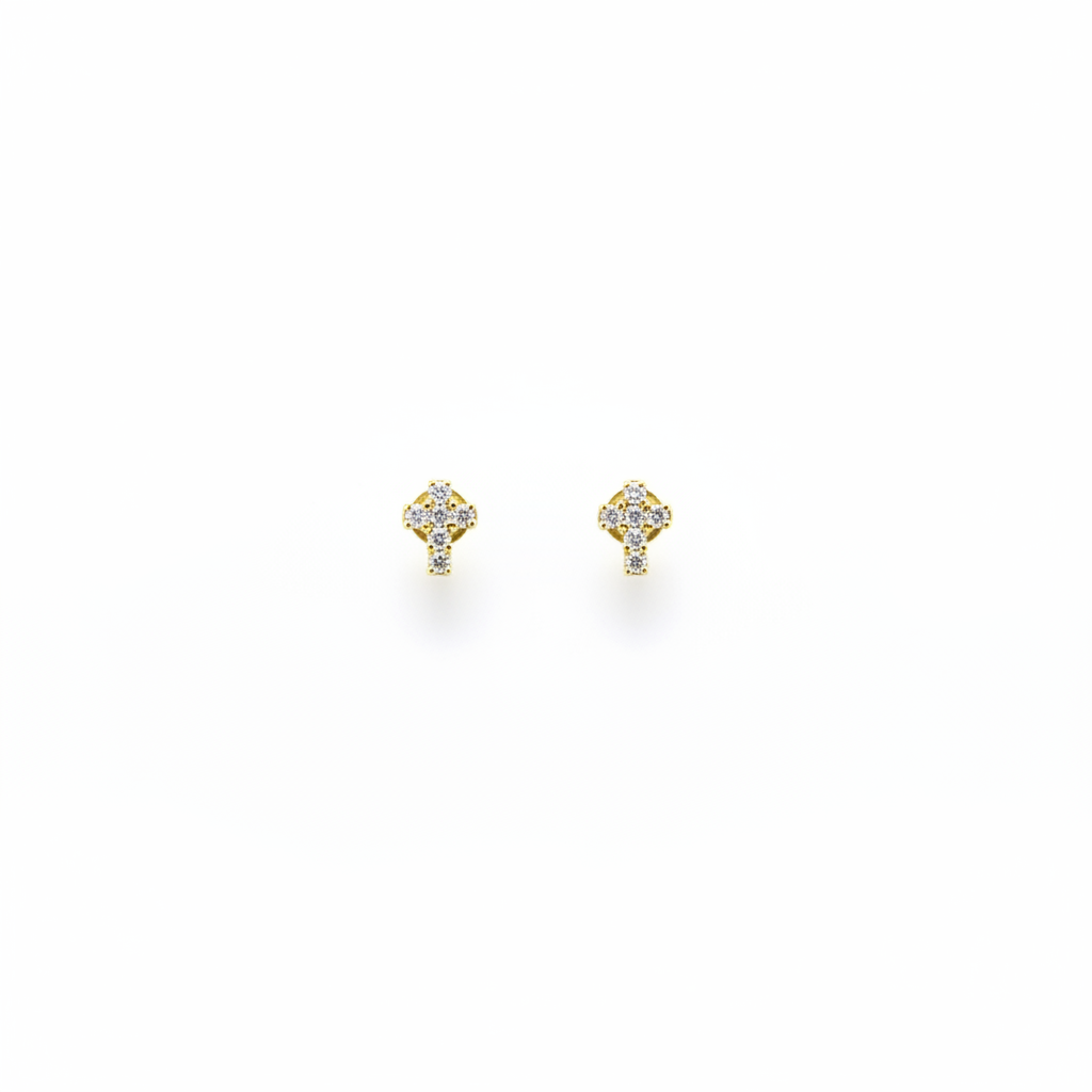 ER427136. 14k Solid Gold Diamond and Gemstone Cross Stud Earrings