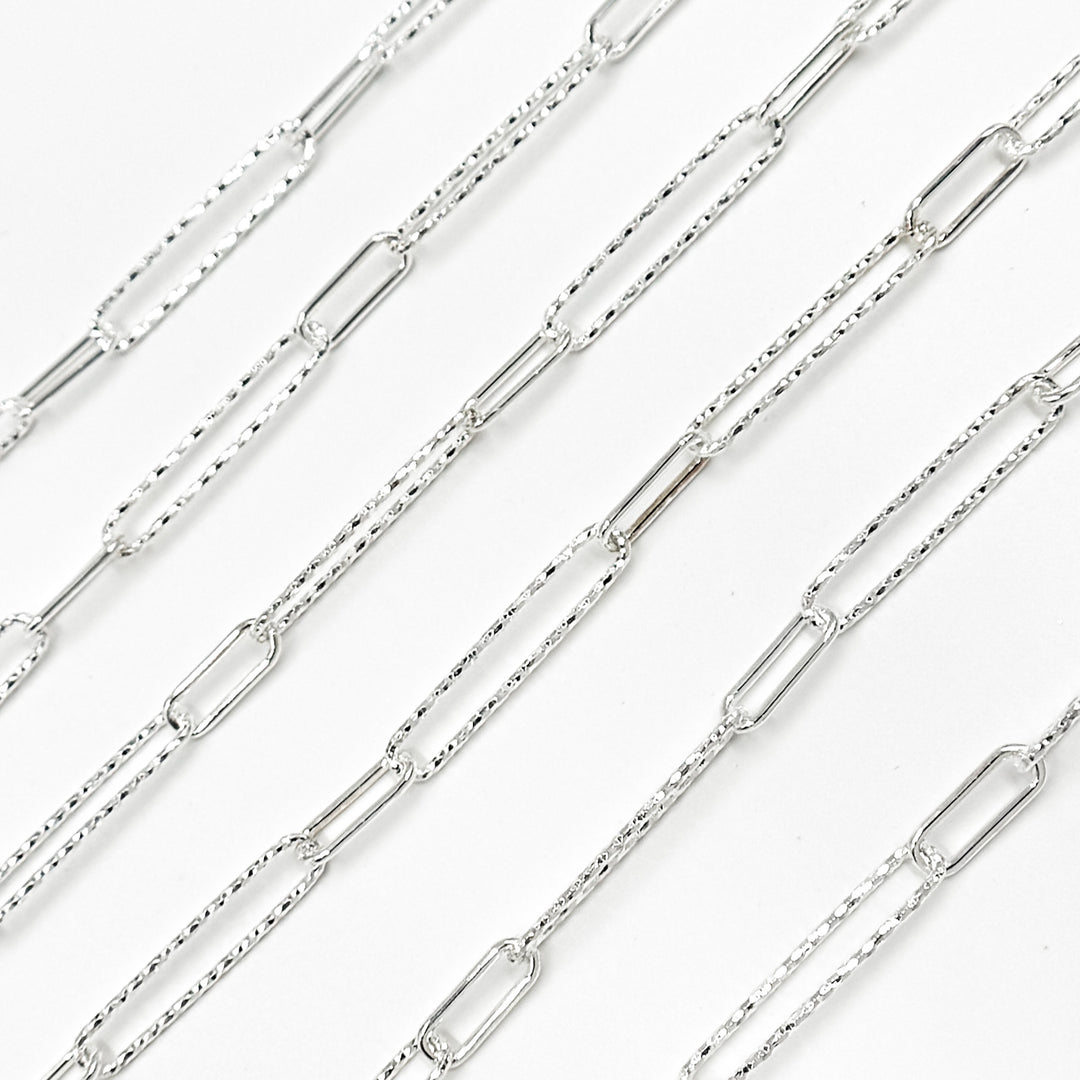 V3SS. Sterling Silver Hammered and Smooth Paperclip Chain