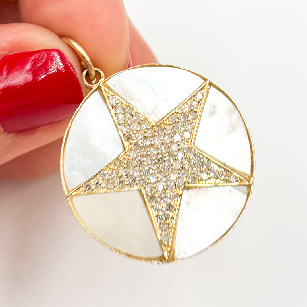 Solid Gold Star Round Pendants