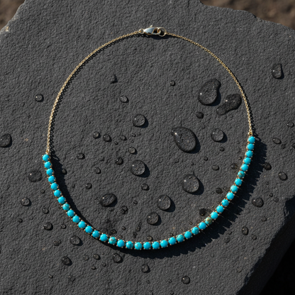 NFZ72587TQ. 14K Solid Gold Turquoise Fancy Necklace