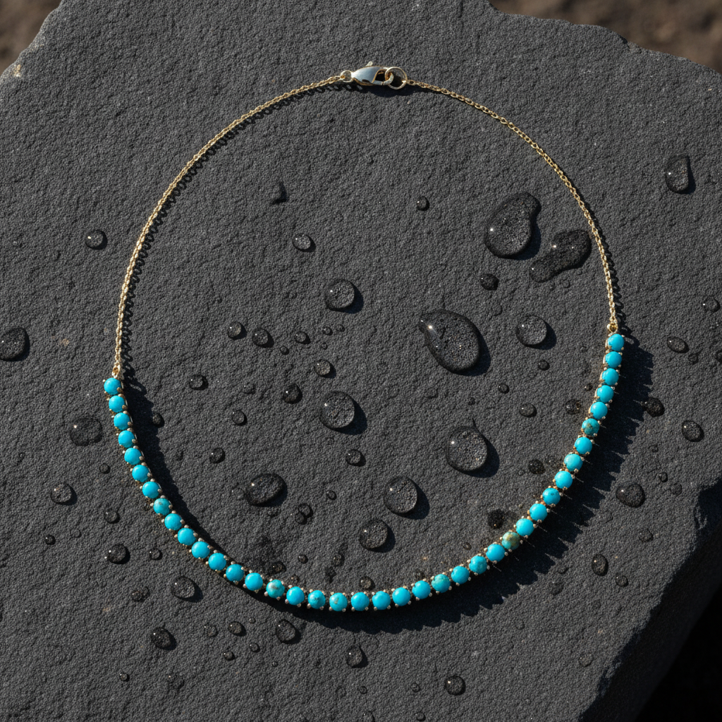 NFZ72587TQ. 14K Solid Gold Turquoise Fancy Necklace