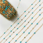 Load image into Gallery viewer, V295TURGF. 14K Gold Filled Turquoise Color Enamel with Paperclip and Diamond Cut Marina Links
