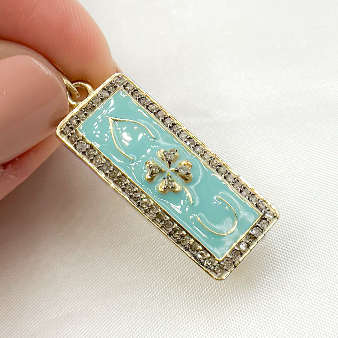 DP656A. Diamond Sterling Silver Rectangle Enamel Pendant