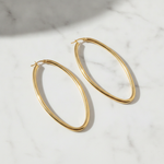 Load image into Gallery viewer, GER152. 14K Solid Gold Hollow Oval Hoop