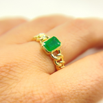 Load image into Gallery viewer, 14K Solid Yellow Gold Statement Emerald Chain Link Ring. CR96103EM7X5
