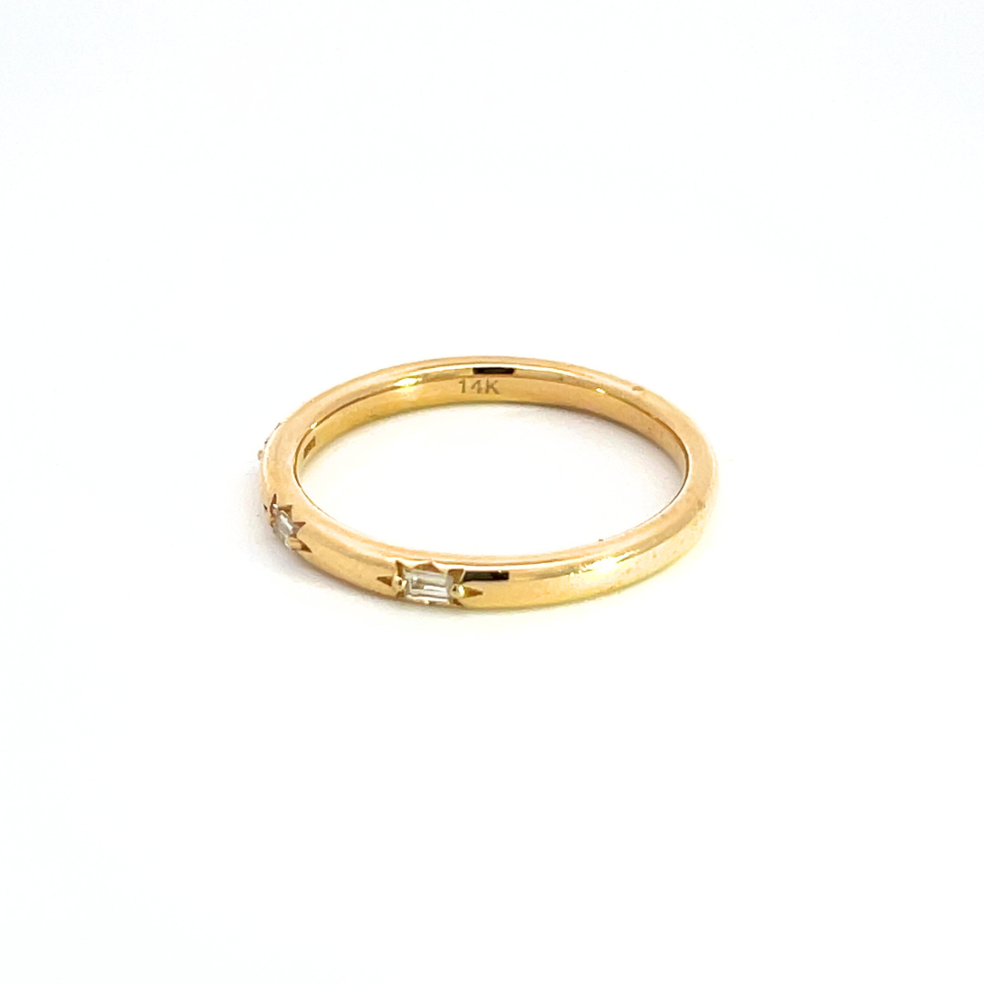14K Solid Gold Diamond Baguette Ring.