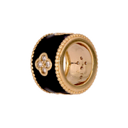 CMB00197. 14K Solid Gold Black Enamel and Diamond Clover Design Ring Charm