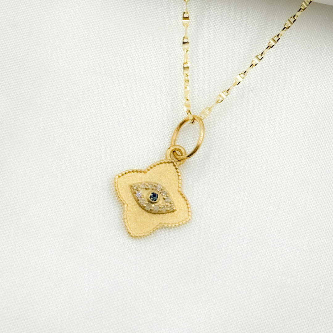 GDP380. 14K Solid Gold Diamond Flower Eye Charm with Gemstone