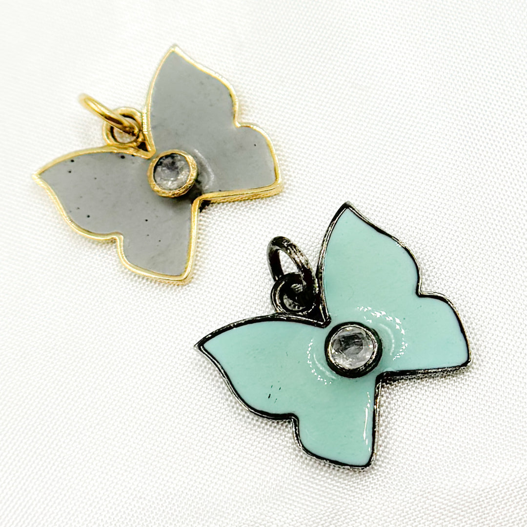 DP237A. Sterling Silver Butterfly Enamel Pendant with Gemstone