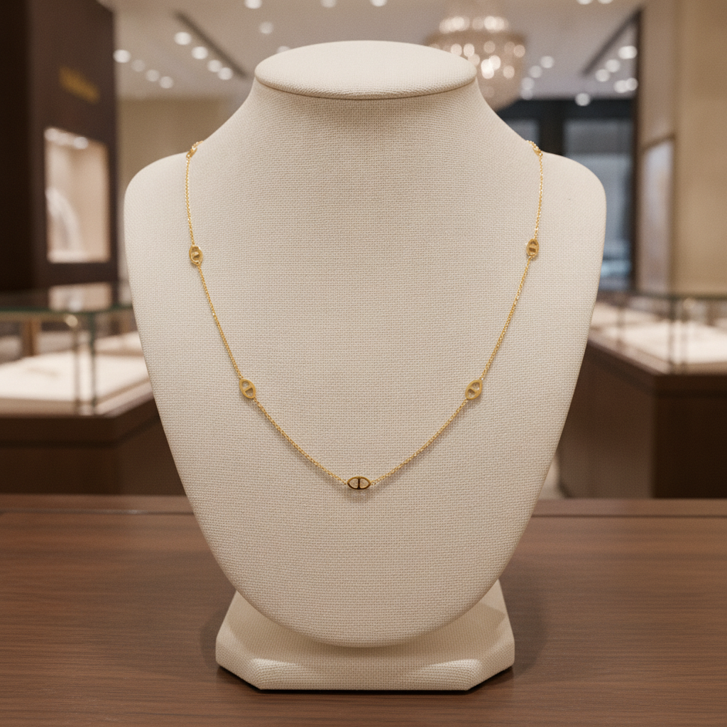 NKSET778. 14k Solid Yellow Gold Marina Link Necklace