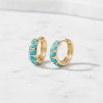 Load image into Gallery viewer, EHZ57740TQ. 14K Solid Gold Turquoise Huggies Hoop Earrings
