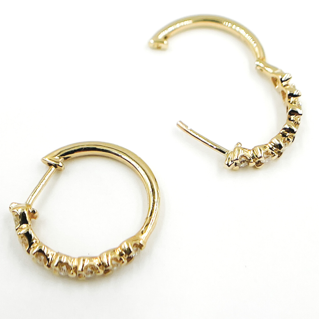 14K Solid Gold and Diamonds Flower Hoops. EHE56367