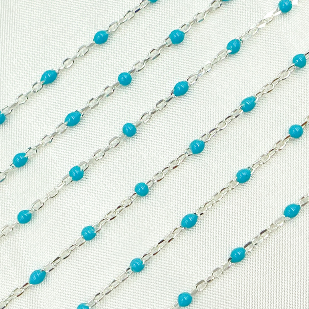 V203TURSS. Sterling Silver Turquoise Color Enamel Chain