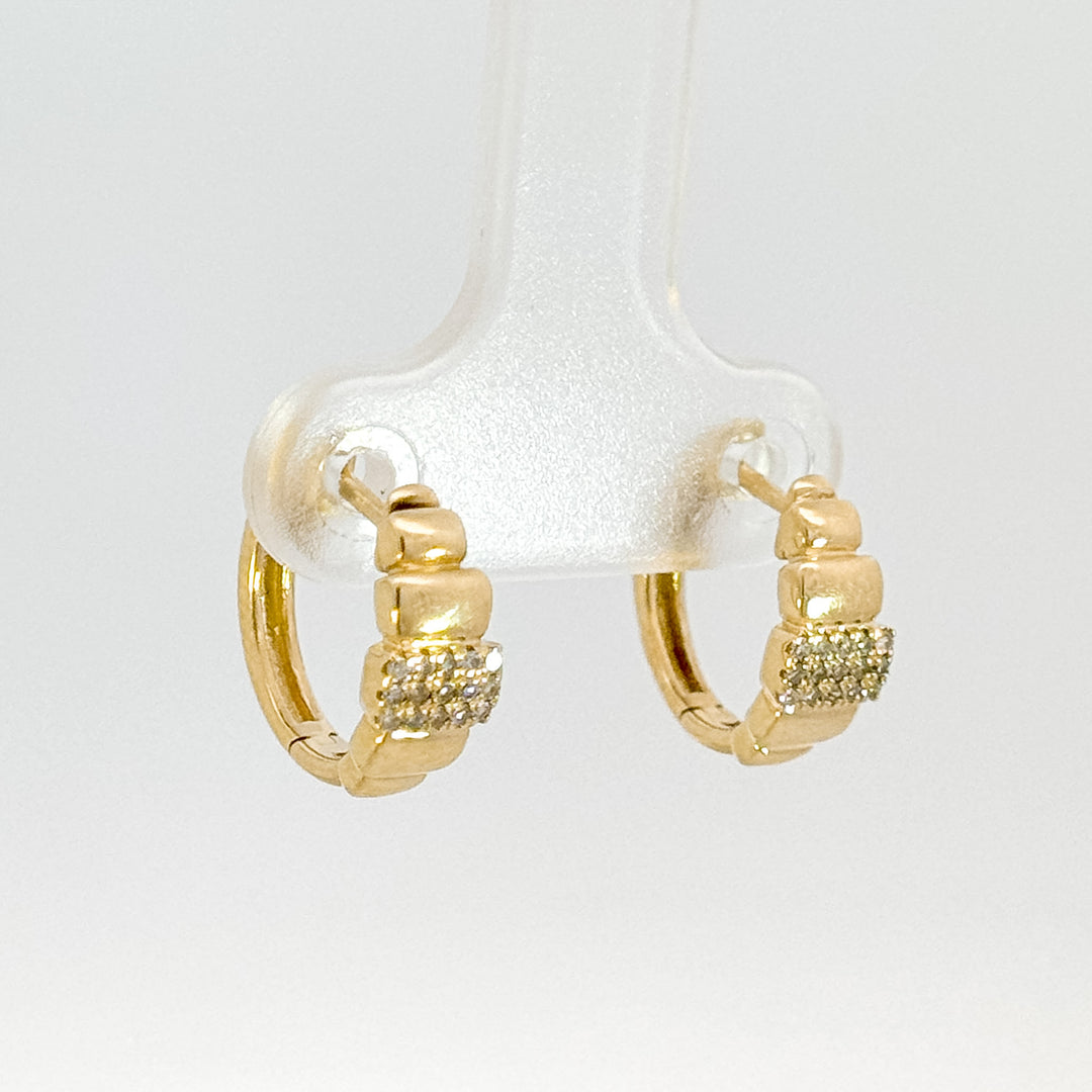 EHA57446. 14k Solid White Gold Diamond Fancy Hoop Earrings