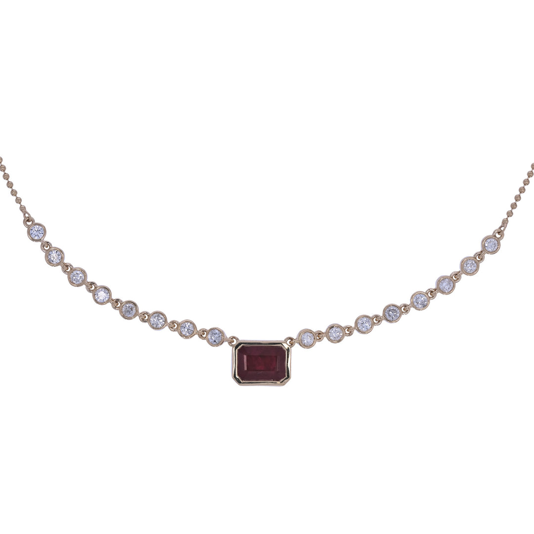 CN97270RU7X5. 14K Solid Gold Diamond & Ruby Petite Rectangle Necklace