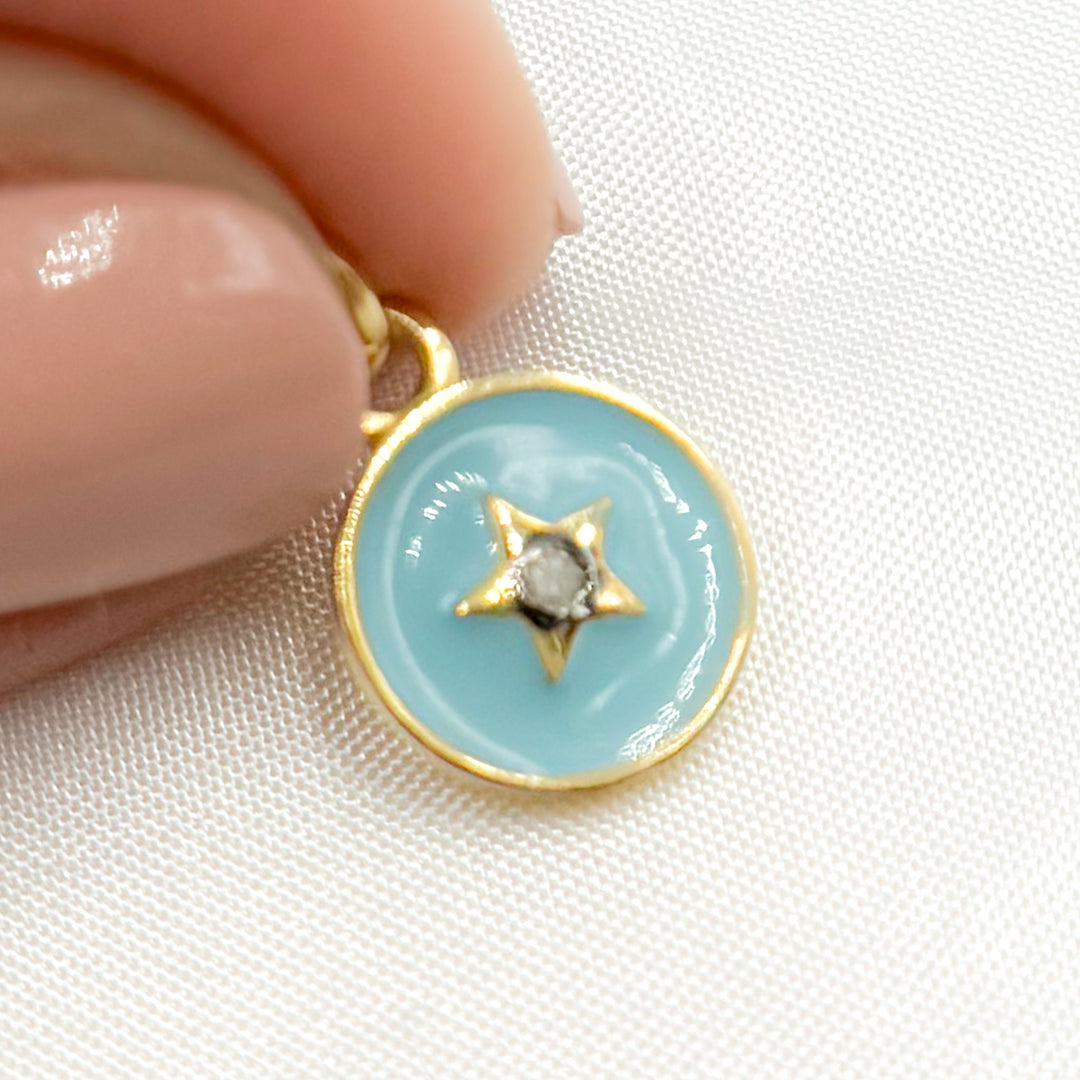 DC135A. Diamond Sterling Silver Round Star Enamel Charm