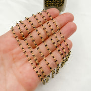 V245BKGP. Gold Plated Enamel Sterling Silver Black Enamel Chain