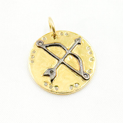 Diamond Sterling Silver Round Bow and Arrow Pendant