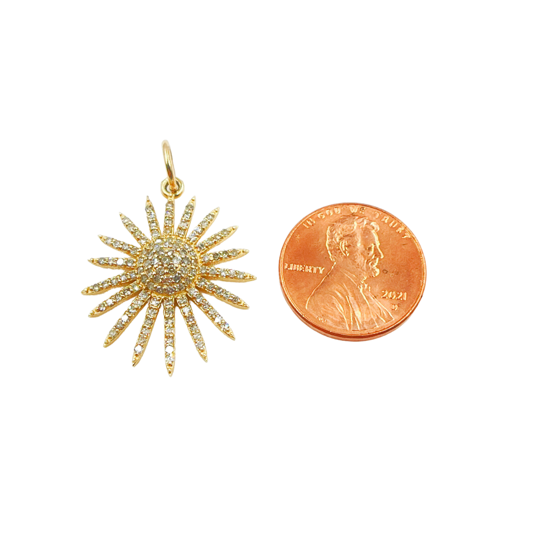 14K Solid Gold Diamond Sun Charms