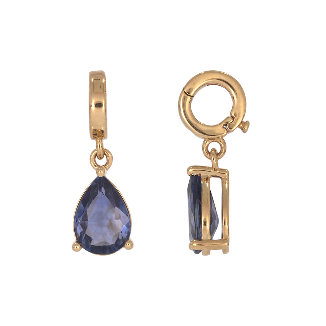 CMZ00363BS. 14K Solid Gold Drop-Shaped Blue Sapphire Charm