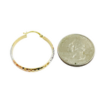 Load image into Gallery viewer, GER75. 14K Gold Diamond Cut Tri-Color Hollow Hoop Earrings