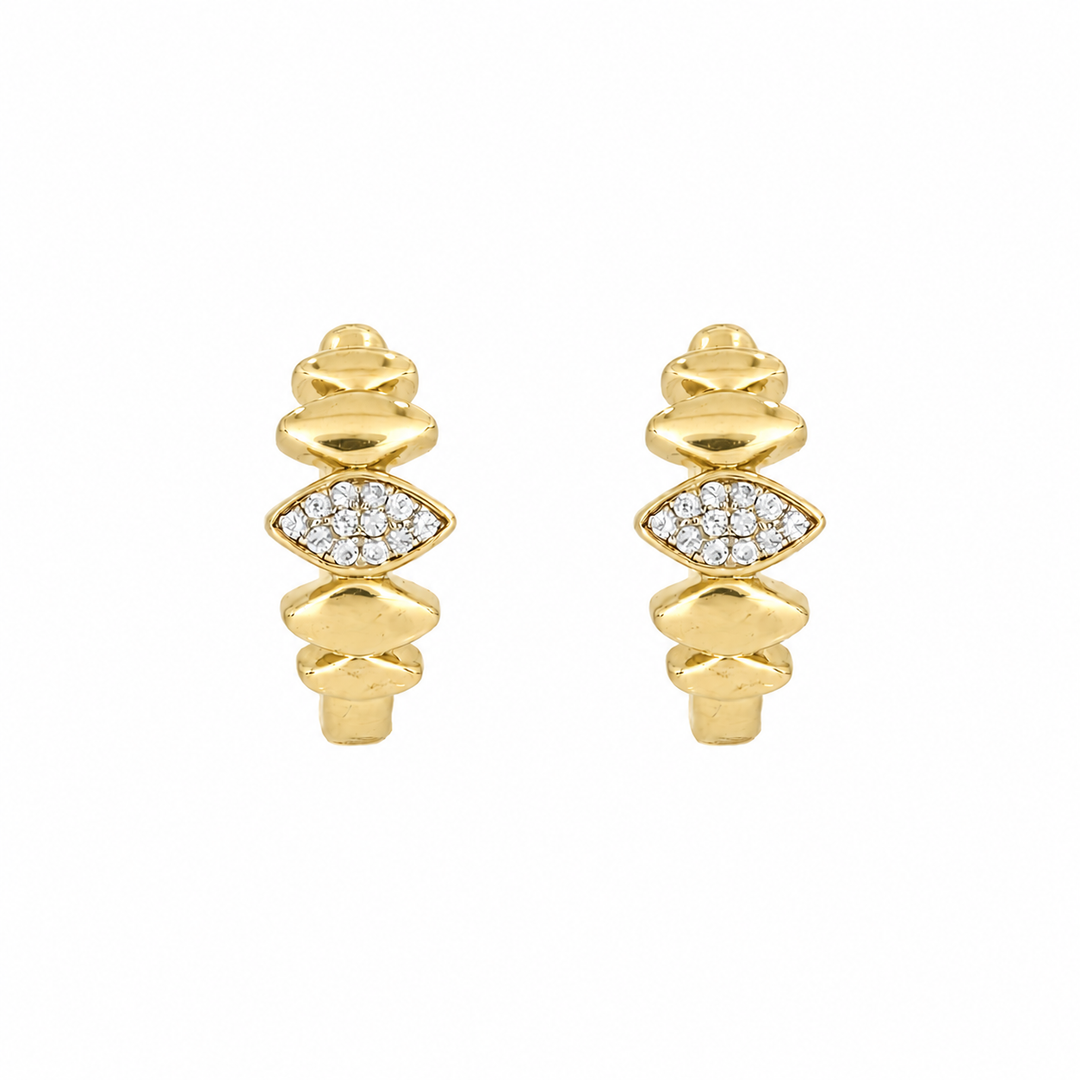 EHA57447. 14k Solid White Gold Diamond Fancy Hoop Earrings