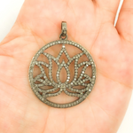 Load image into Gallery viewer, DP516. Diamond &amp; Sterling Silver Round Lotus Pendant
