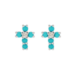 Load image into Gallery viewer, Solid Yellow Gold Turquoise and Diamond Stud Earrings