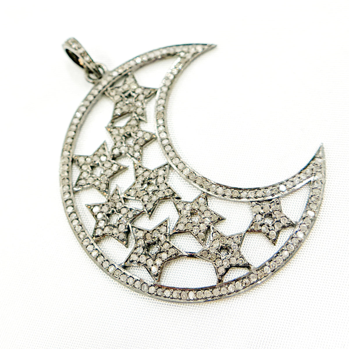 DP134. Diamond Sterling Silver Moon and Star Pendant