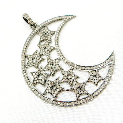 DP134. Diamond Sterling Silver Moon and Star Pendant