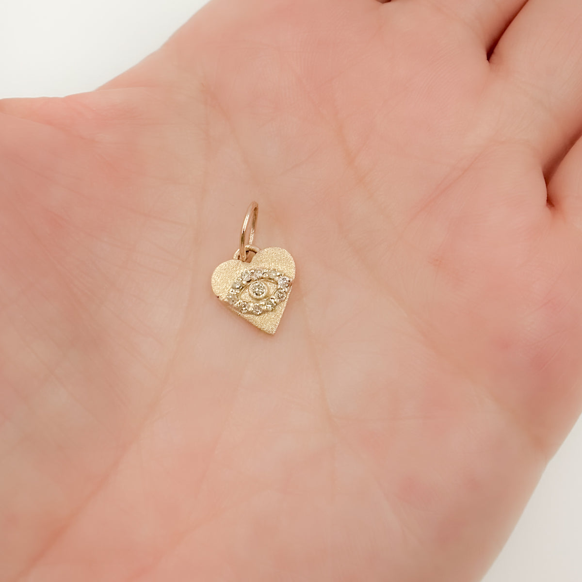 Shop Now 14K Solid Gold Diamond Heart Eye Charm with Gemstone