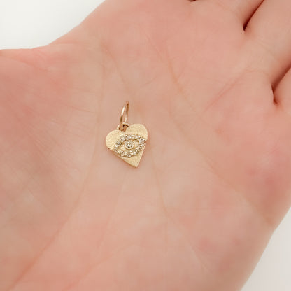 Shop Now 14K Solid Gold Diamond Heart Eye Charm with Gemstone