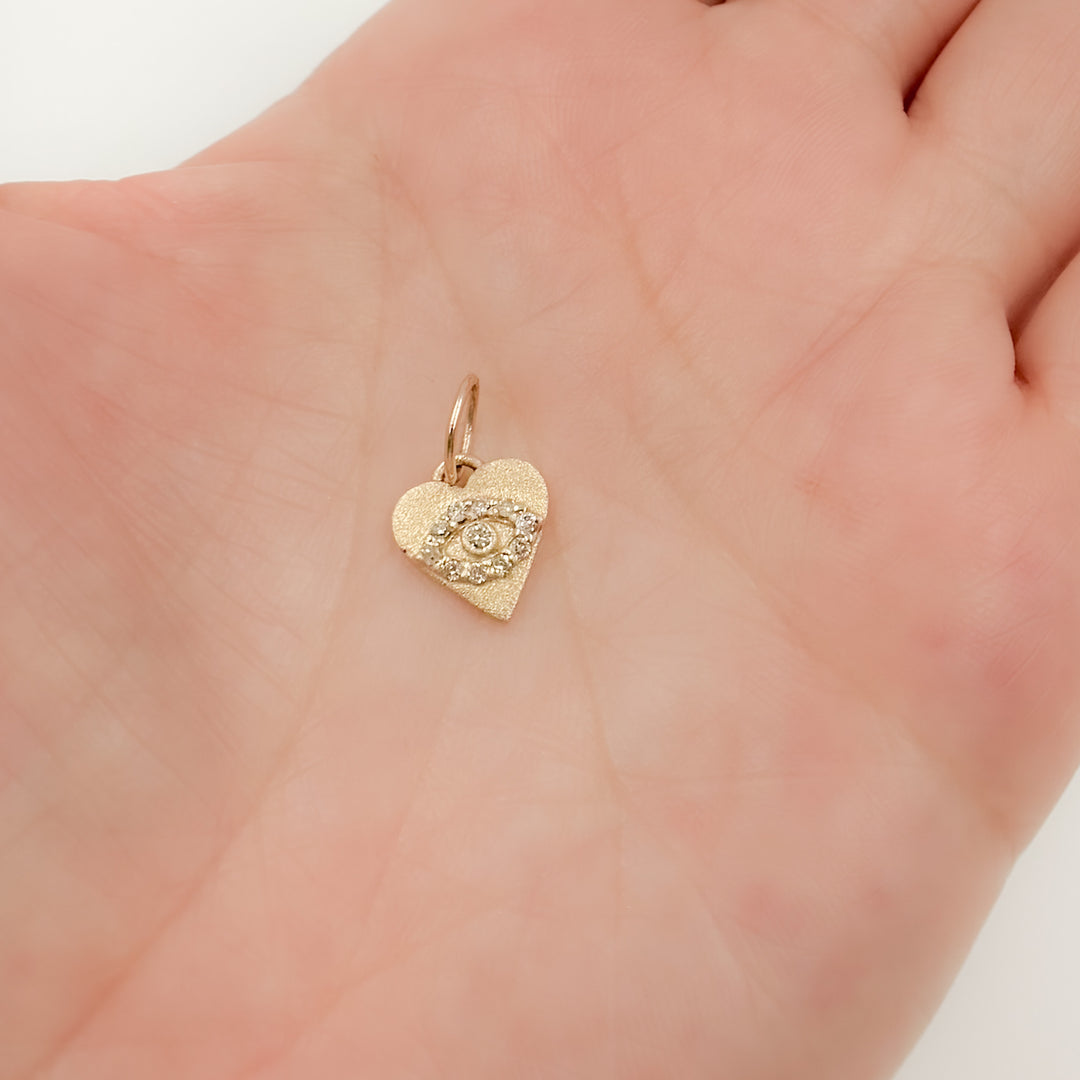 Shop Now 14K Solid Gold Diamond Heart Eye Charm with Gemstone