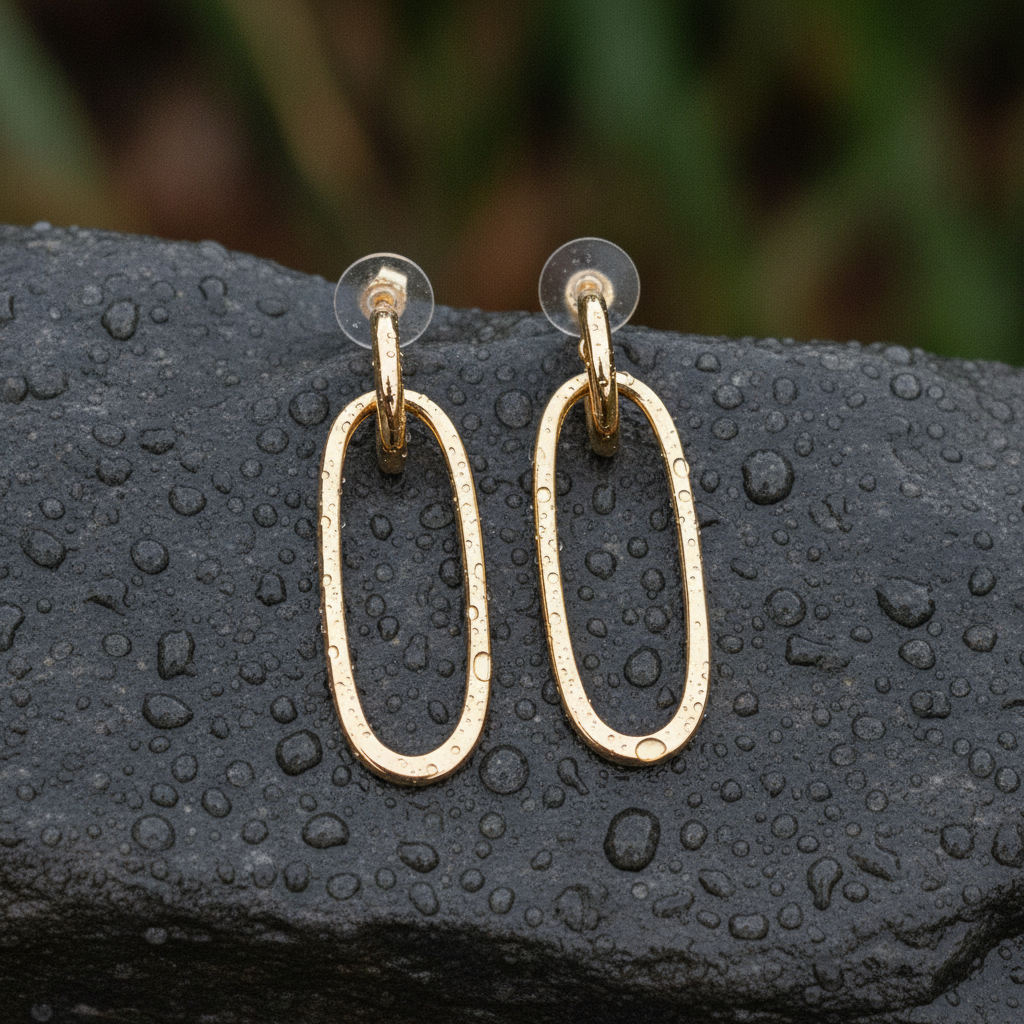 15850022597. 14k Solid Gold Flat Oval Hollow Dangle Earrings