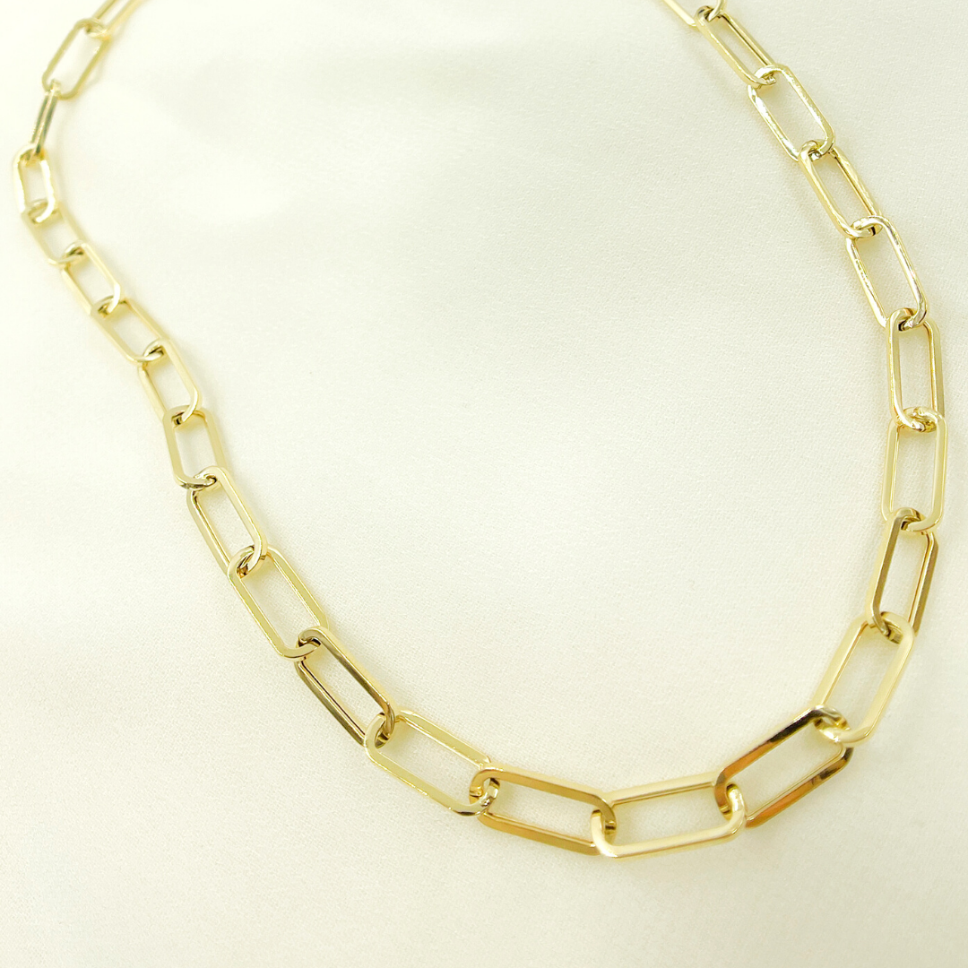 14K Solid Gold Flat Paperclip Necklace. 14K37