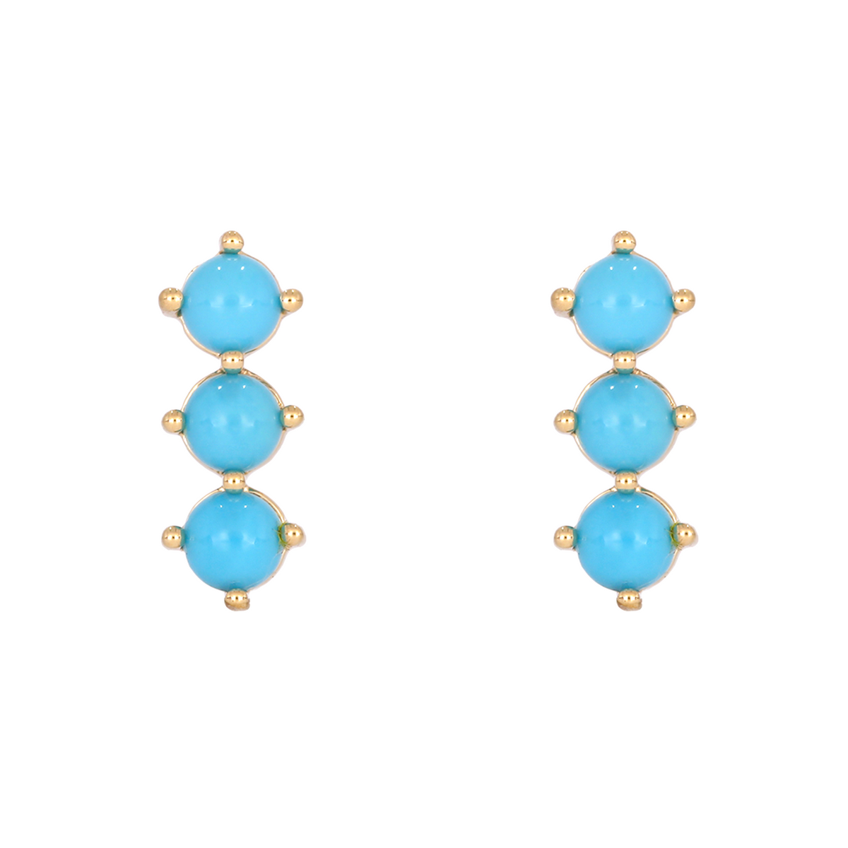 14K Yellow Gold Turquoise Bar Stud Earring